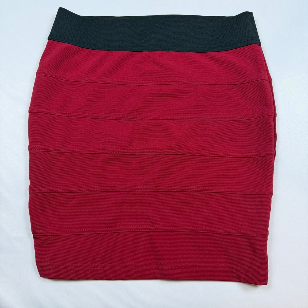 Maurices Bandage Skirt Womens S Red Black Tiered Bodycon Stretch Mini